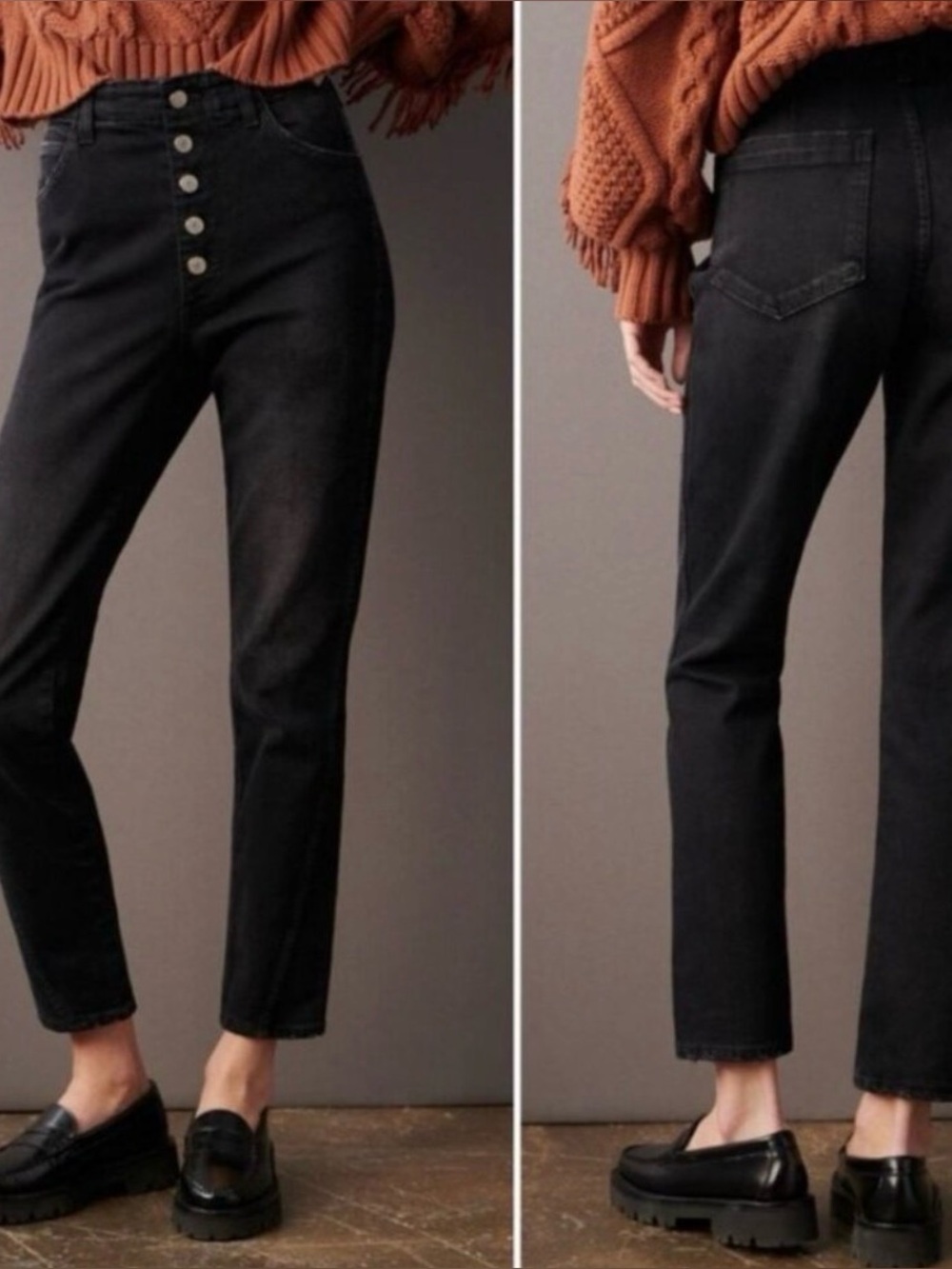 AMO Slim Dock Jeans 30 High Rise Button Fly Black Magic Straight Leg Minimalist